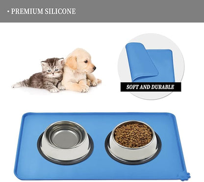 Reopet Waterproof Pet Feeding Mat with High Raised Edges, Heavier and Thicker Placemats for Cat Dog Water Bowl, BPA Free Silicone Feeding Mat, Dog Cat Feeding Mats for Food and Water Prevent Spill