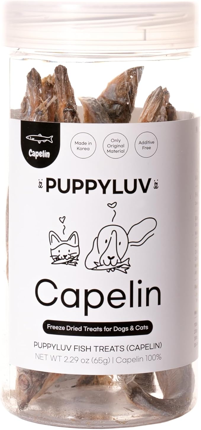 Puppyluv Capelin Fish Treats | Natural Freeze Dried Dog Treats & Cat Treats | Training Treats for Dogs | Rich with Fish Oil for Dogs | All Breeds & Sizes