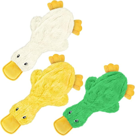 Best Pet Supplies Crinkle Dog Toy for Small, Medium, and Large Breeds, Cute No Stuffing Duck with Soft Squeaker, Fun for Indoor Puppies and Senior Pups, Plush No Mess Chew - White, Yellow & Green