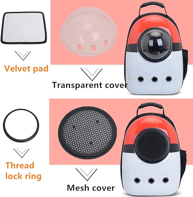 Pet Travel Carrier, Cat Dog Dome Space Capsule Bubble Backpack, Portable Waterproof Breathable Knapsack for Hiking, Traveling (White/red)