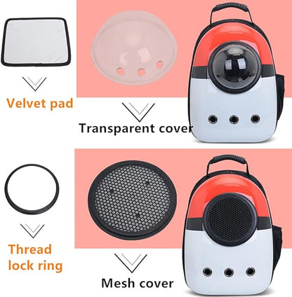 Pet Travel Carrier, Cat Dog Dome Space Capsule Bubble Backpack, Portable Waterproof Breathable Knapsack for Hiking, Traveling (White/red)