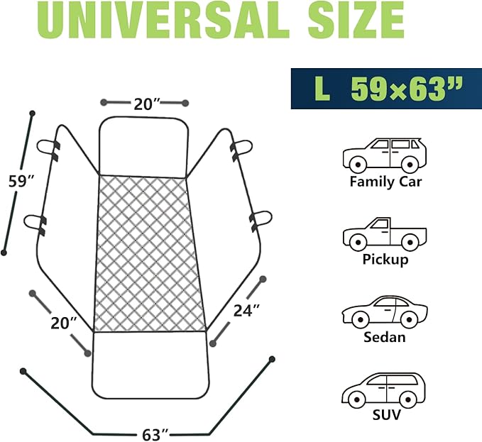 NESTROAD Dog Car Seat Cover for Back Seat Protection,600D Heavy SUVs(Black,59"×63")