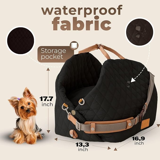 3-in-1 Dog Carriers for Small Dogs 0-18lbs Puppy Car Seat and Pet Bed with Dog Pillow Bed, Storage Pocket, Clip-On Safety Leash, Waterproof Car Seat for Dogs, Black