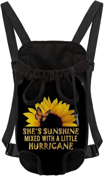 Dog Knapsack Chest Holder with Adjustable Chains, Small Size Puppy Cats Sling Bag, Legs-Out Backpack, Soft Fabric Material, Easy Store and Carry, Sunflower Image Printed