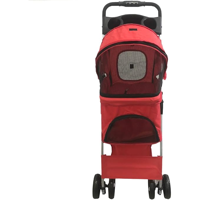 Critter Sitters 4-Wheel Dog Stroller for Small or Medium Sized Dogs and Cats with Scratch Resistant Breathable Mesh Windows and Safety Leash