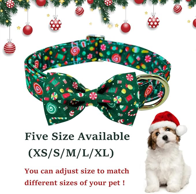 Christmas Day Dog Collar with Bow Red Green