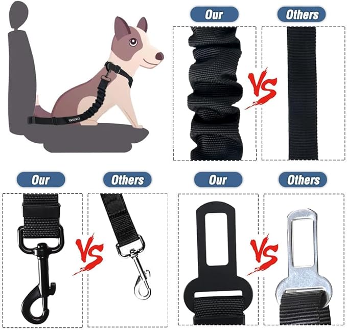 COOYOO Dog Seat Belt,Retractable Dog Car Harness Seat Belt for Car Adjustable Nylon Pet Safety Seat Belts Heavy Duty & Elastic Bungee Buffer