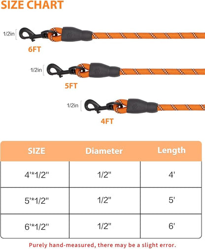 Dog Leash Heavy Duty 4/5/6FT Reflective 4'*1/2'', Orange
