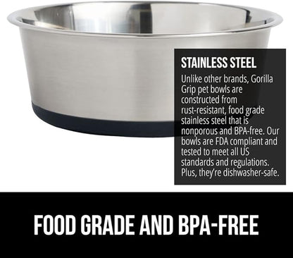Gorilla Grip Stainless Steel Metal Dog Bowl Set of 2 8 Cups (64 fl