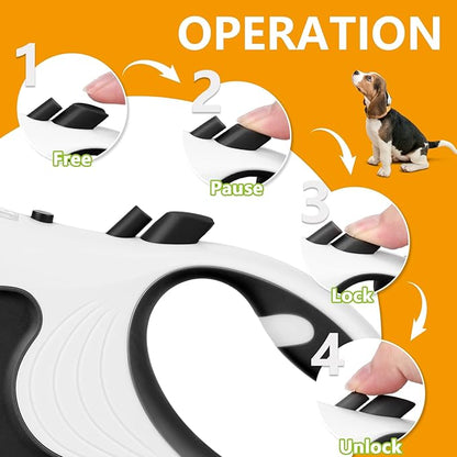 Retractable Dog Leash with Flashlight 16ft Walking Leash for Dogs up to 77lbs 360° Tangle-Free