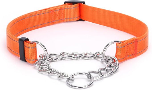 Martingale Dog Collar with Stainless Steel Chain and Leash Set 5FT Double