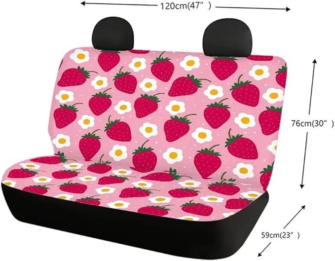 Doojoayie Universal Fit Bench Seat Covers Back Seat Cushion Waterproof Floor Mat for Dogs Cats Pink Strawberry Automotive Seat Covers fits Most Cars