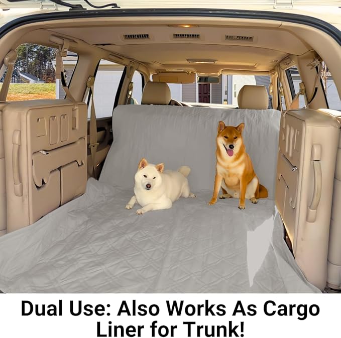 Formosa Covers Deluxe Quilted and Padded Dog Car Back Seat Cover with Non-Slip Back Best for Car Truck and SUV 56"x94", Grey