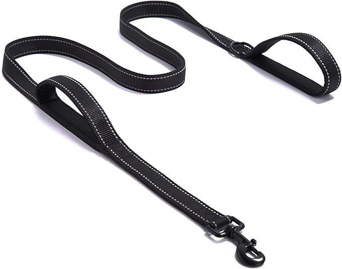 Solmoony 6FT Black Strong Dog Leash with 2 Padded Handles 6FT)