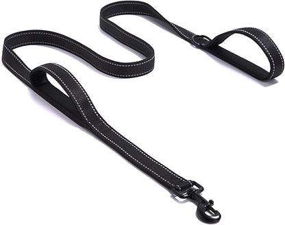 Solmoony 6FT Black Strong Dog Leash with 2 Padded Handles 6FT)