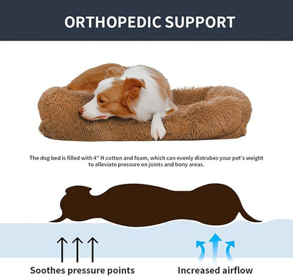 Dog Beds for Large Dogs Large Fluffy Plush Dog Bed Cat Bed Dog Crate Pad Washable Dog Crate Bed Pet Bed Sleeping Mat (Large