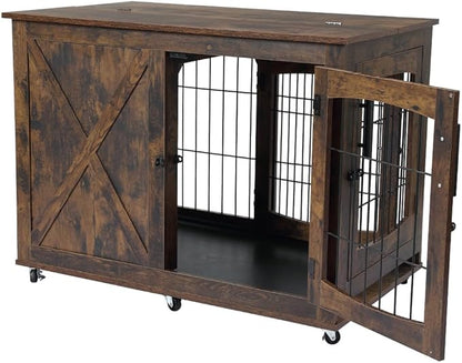 Dog Crate Furniture Side End Table with Flip Top and Movable Divider