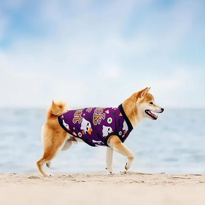 PET SHOW 4 Pack Halloween Dog Shirts for Extra Small Dogs Ghost Pumpkin Doggies Tank Top Tee Black Orange T-Shirts Pets Holiday Party Sleeveless Vest Cats Kittens Puppy Clothes Boys Girls(X-Small)