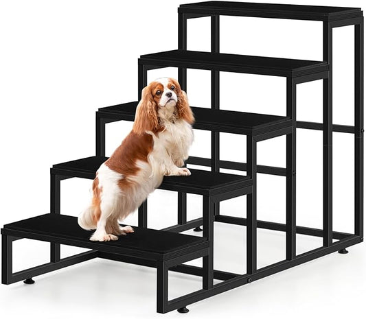 5 Steps Dog Stairs for Small Dogs Wood Pet Stairs for High Bed Black Dog Bed Stairs for Large Dog Pet Steps for Small Dogs for Tall Beds Dog Steps for Couch Support up to 100 lbs