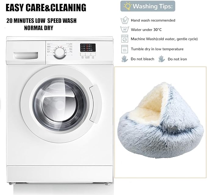 Calming Round Dog Beds &Cat Cave Bed with Hooded Cover 25.6X 25.6inch)