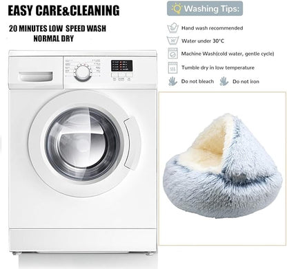 Calming Round Dog Beds &Cat Cave Bed with Hooded Cover 25.6X 25.6inch)