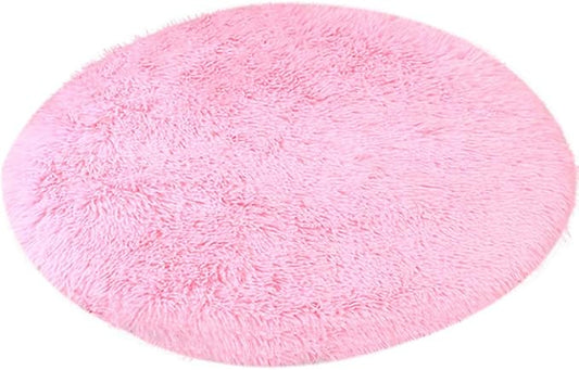 16 Inch Plush Dog Bed Mat Warm Fluffy Round Puppy Crate Pad with Anti-Slip Waterproof Bottom Soft Comfy Pet Kennel Mat for Small and Medium Dogs Sleeping(Pink)