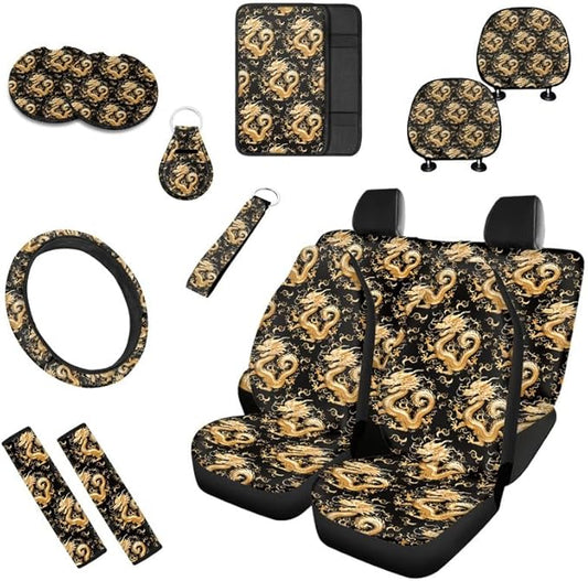 Chinese Yellow Dragons Car Seat Covers Artistic Dragon Seat Belt Strap Cover Folk Arts Seat Belt Strap Cover