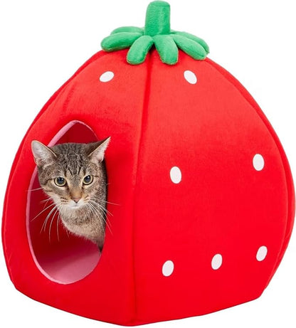 YML Strawberry Pet Bed House for Cats, Dogs, Kittens, Puppies, Rabbits, Medium, Red