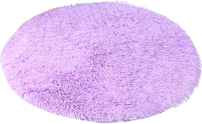 16 Inch Plush Dog Bed Mat Warm Fluffy Round Puppy Crate Pad with Anti-Slip Waterproof Bottom Soft Comfy Pet Kennel Mat for Small and Medium Dogs Sleeping(Purple)