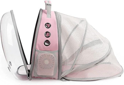 Lollimeow Cat Carrier Backpack, Bubble Expandable Backpack Carrier, Pets and Small Dogs,Airline-Approved, Designed for Travel, Hiking, Walking & Outdoor Use (Back Expandable-Pink)