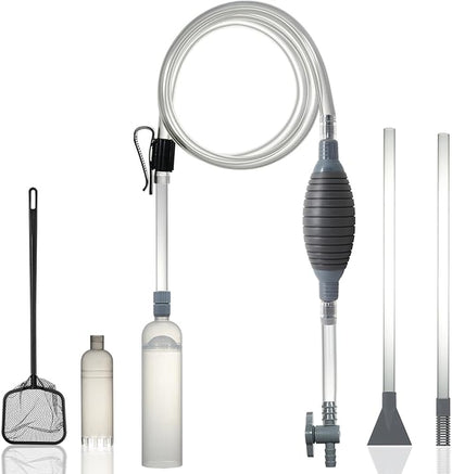 Aquarium Siphon Vacuum Cleaner Kit with Dual Vacuum Tubes for Various Tank Sizes and One Fish Net, Aquarium Gravel Vacuum Cleaner