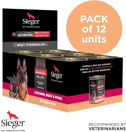 Sieger - Breeder Wet Food for Dogs. Flavor Chicken, Beef & Pork - Pack of 12