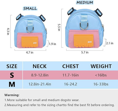 Dog Backpack Harness with Leash,Cute Pet Puppy Backpacks Bulid-in Dog Poop Bag Dispenser,Adjustable Pets Self Carrier Bag for Small Medium Dogs Travel Hiking Daily Walking