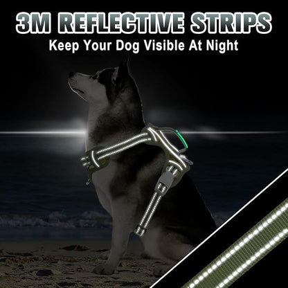 BARKBAY No Pull Dog Harness Large Step in Reflective Dog Harness with Front Clip and Easy Control Handle for Walking Training Running with ID tag Pocket(Camo