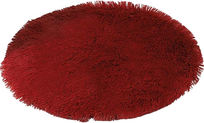 31 Inch Plush Dog Bed Mat Warm Fluffy Round Puppy Crate Pad with Anti-Slip Waterproof Bottom Soft Comfy Pet Kennel Mat for Small and Medium Dogs Sleeping(Claret)