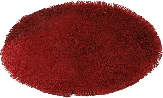 16 Inch Plush Dog Bed Mat Warm Fluffy Round Puppy Crate Pad with Anti-Slip Waterproof Bottom Soft Comfy Pet Kennel Mat for Small and Medium Dogs Sleeping(Claret)