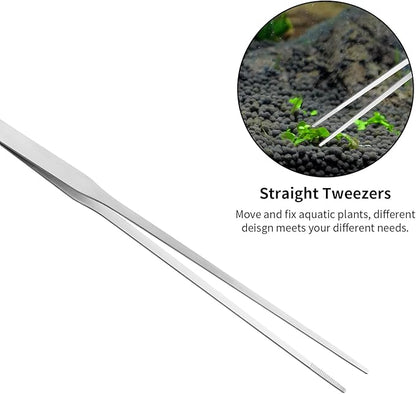 Ohtomber Aquascape Tools Aquarium Kit - 4PCS Terrarium Supplies Include Long Tweezers for Terrarium, Feeding Tongs, Aquarium Scissors, Aquarium Algae Scraper for Fish Tank Cleaning Plant Trimming