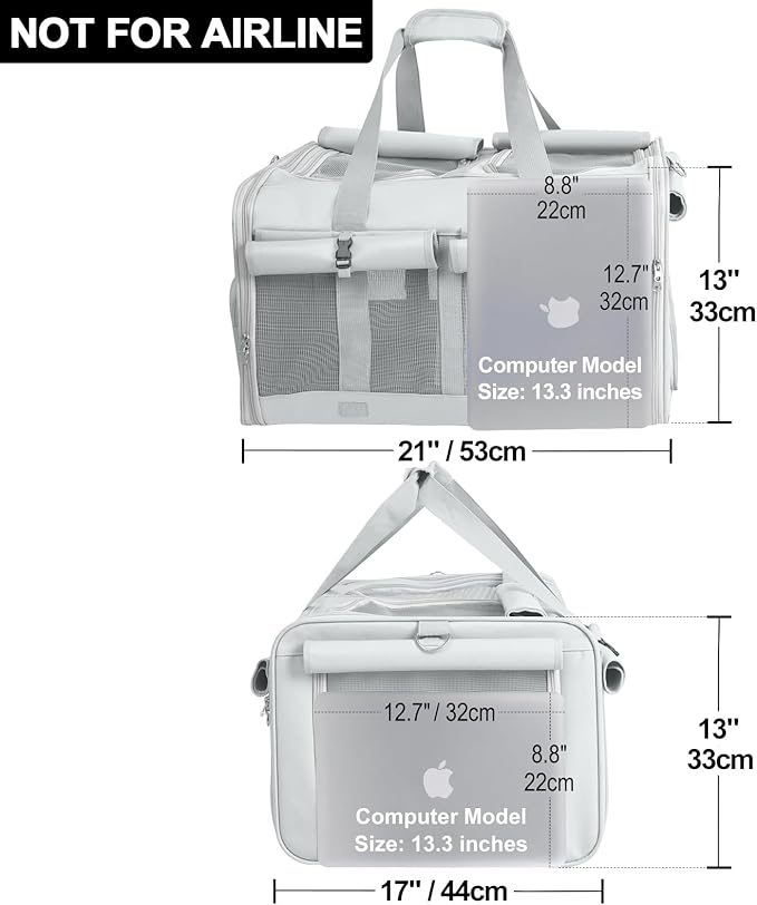 Cat Carrier with Wheels for 2 Cats - Double Compartment Cat Carrier with Wheels for 2 Cats - 21" x 17" x 13" Not for Airline