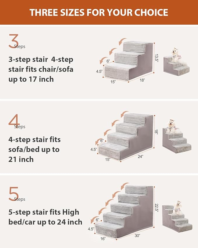 Dog Stairs for Small Dogs 13.5" H,3-Step