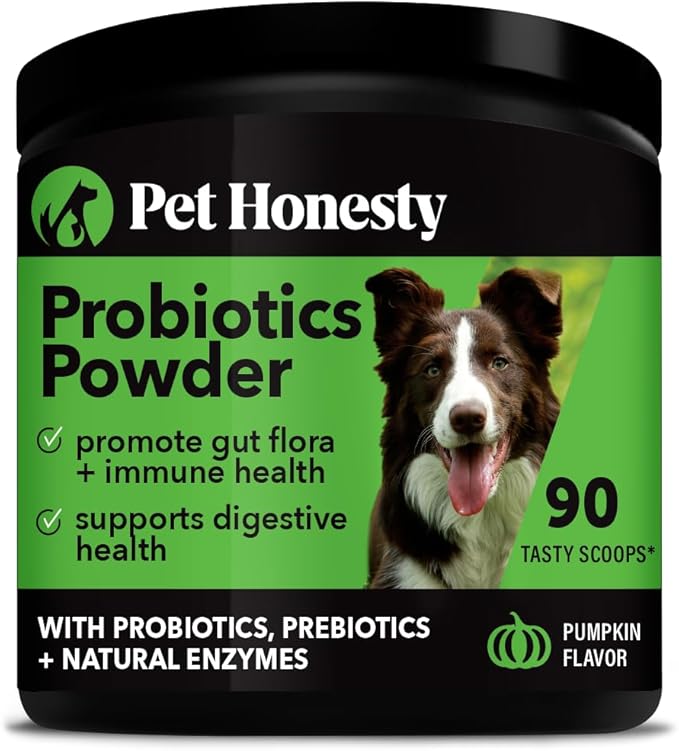 Pet Honesty All-Natural Probiotic & Pumpkin Powder Dog Supplement - Prebiotics, Probiotics, Enzymes & Antioxidants for Healthy Gut Flora, Digestion & Immunity (90 Scoops)