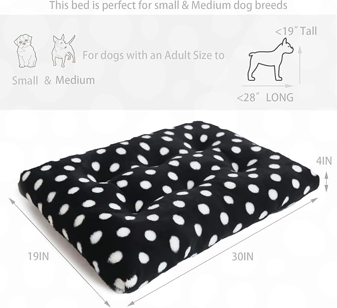 30 Inch Crate Pad Soft and Washable Dog Crate Pad 30x19 Perfect for Medium Dog Crate Bed Anti-Slip Short Plush Black with White Dots30x19