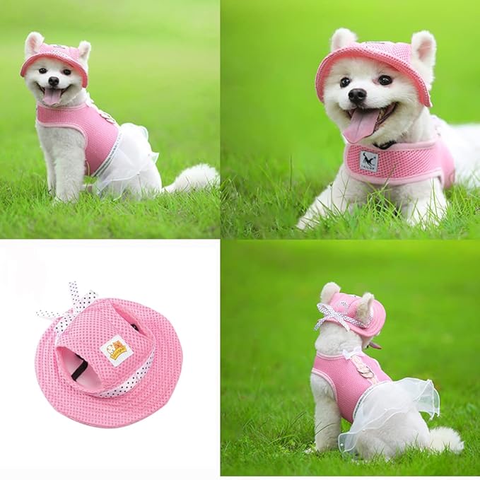 Leconpet Princess Pet Hat Dog Caps Hats with Neck Strap Adjustable Comfortable Ear Holes for Small Medium and Large Dogs in Ourdoor Sun Protection (S