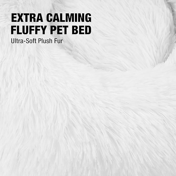 Veehoo Calming Dog Bed for Large Medium Dogs 45 lbs 30", White