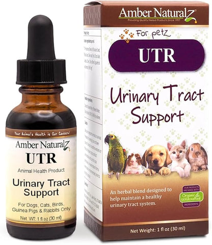 AMBER NATURALZ UTR Urinary Tract Herbal Supplement for Dogs, Cats, Birds, Guinea Pigs, and Rabbits | Pet Herbal Supplement for Bladder Support | 1 Fluid Ounce Glass Bottle | Manufactured in The USA