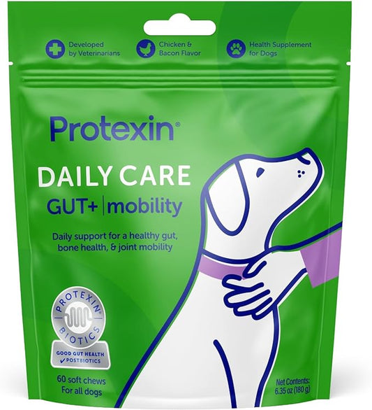 Daily Care Gut+ Mobility, 60 postbiotic Dog Supplement Chews – Chicken and Bacon Flavored