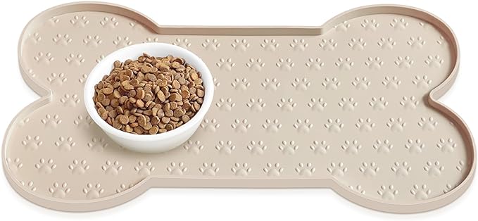 Dog Food Mat Anti-Slip Silicone Dog Bowl Mat Thicker Pet Placemat Waterproof Cat Feeder Pad with Raised Edge Puppy Kitten Feeding Mats Suitable Small Medium-Sized Dogs Cats Eating Tray