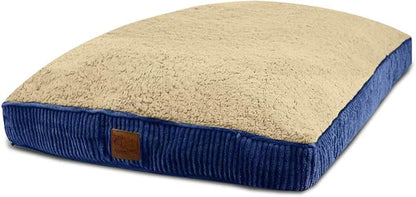 Floppy Dawg Large Dog Bed Replacement Cover. Removable and Machine Washable Cover for Mattress and Rectangular Pillow Beds. 40L x 28W. Blue with Beige Top.