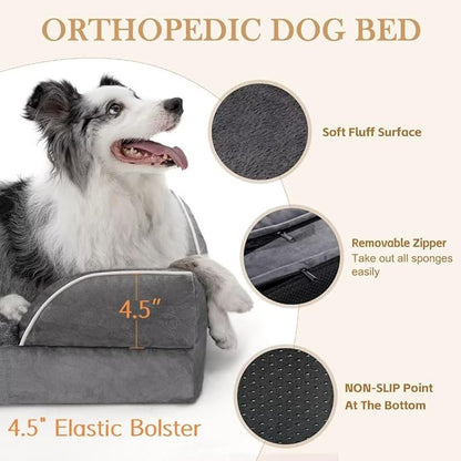 Waterproof Large Dog Beds Orthopedic Foam Dog Beds for Large Dogs Sofa Comfy Pet Bed with Washable Removable Cover & Non-Slip Bottom(Large,Dark Grey)