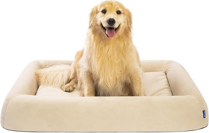 pettycare Orthopedic Dog Bed for Large Dogs Waterproof Pet Bed Soft Sofa with Two Fabrics Washable Removable Cover Egg Foam Support Anti-Slip Bottom Extra Head and Neck Support Sleeper