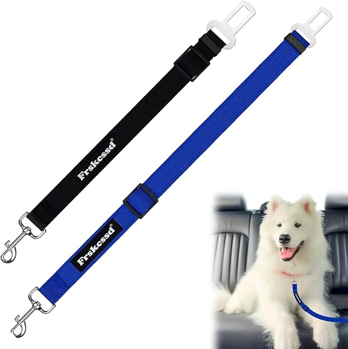 2 PCS Dog Seat Belt for Car Frskcssd Adjustable Dog Car Harness Heavy Duty Nylon Dog Safety Seat Belt Durable Pet Seat Belts for Small & Large Dogs Supports All Cars Quick & Easy Installation (Blue)